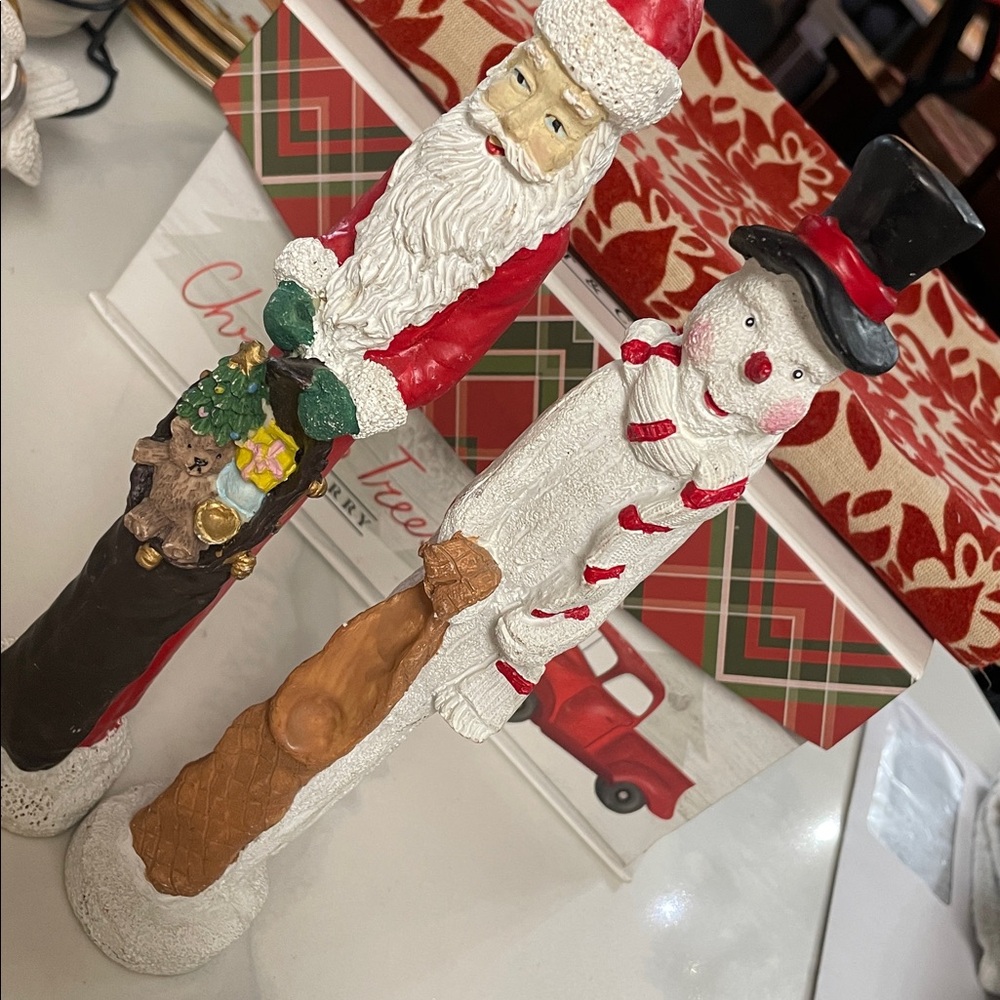Set of 2 Vintage Santa Claus and Snowman Tall Christmas Decor Gift bag